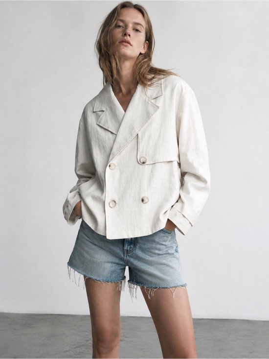 Primark Jackets & Blazers - Women's Cream Double-Breasted Lightweight Jacket